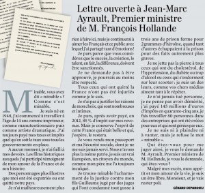 lettre de Depardieux à JM Ayrault